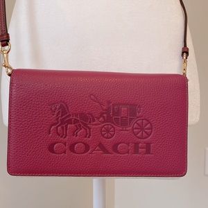 NWT Coach Anna Foldover Clutch in Colorblock with Horse and Carriage Violet